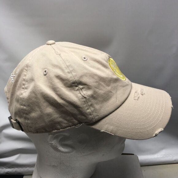Distressed Smiley Face Dad Hat Tan Embroidered Baseball Cap Happy Face Kbethos - Picture 3 of 11